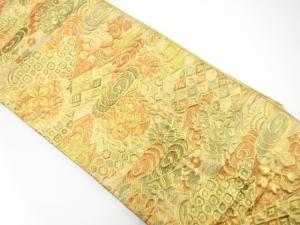 アンティーク　佐賀錦　観世水に花・古典柄織り出し袋帯（着用可）